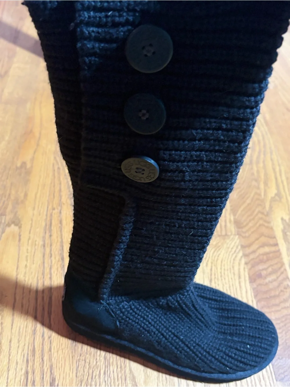 UGG Cardy Knit Sweater Boots Black Fold Over Button Women's 6